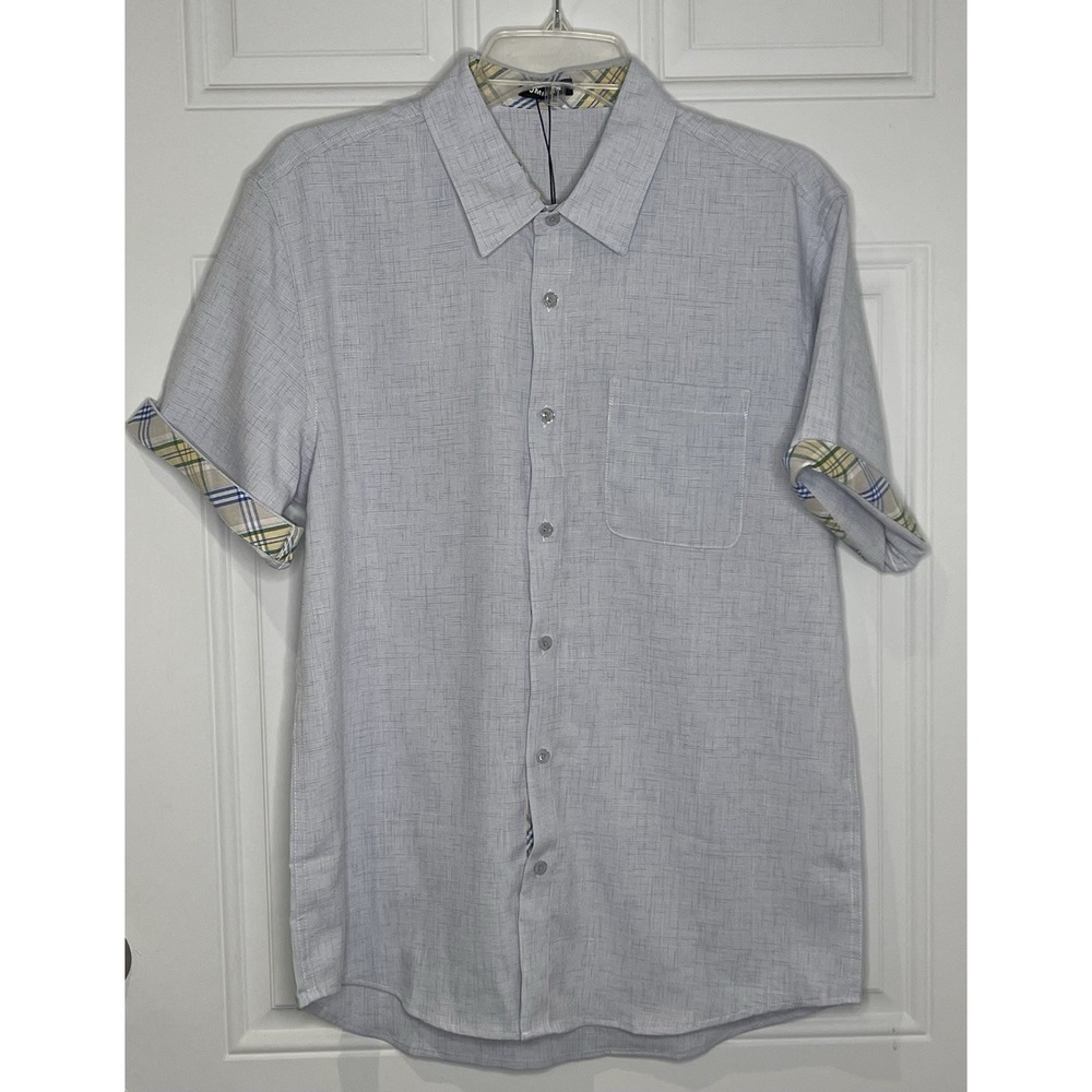 NEW Jmierr Men's Medium Short Sleeve Button Down Shirt Contrast Plaid Detailing